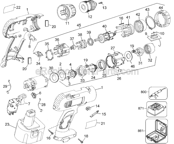Page A Diagram and Parts List for 2874 Type 2 Black and Decker Cordless Drill